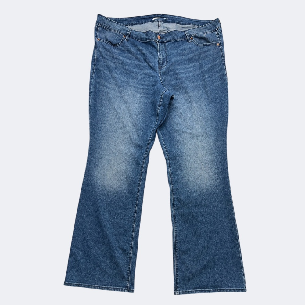 Old Navy Jeans Women 24 Plus‎ Long Blue Kicker Boot Cut Denim Whiskering Relaxed